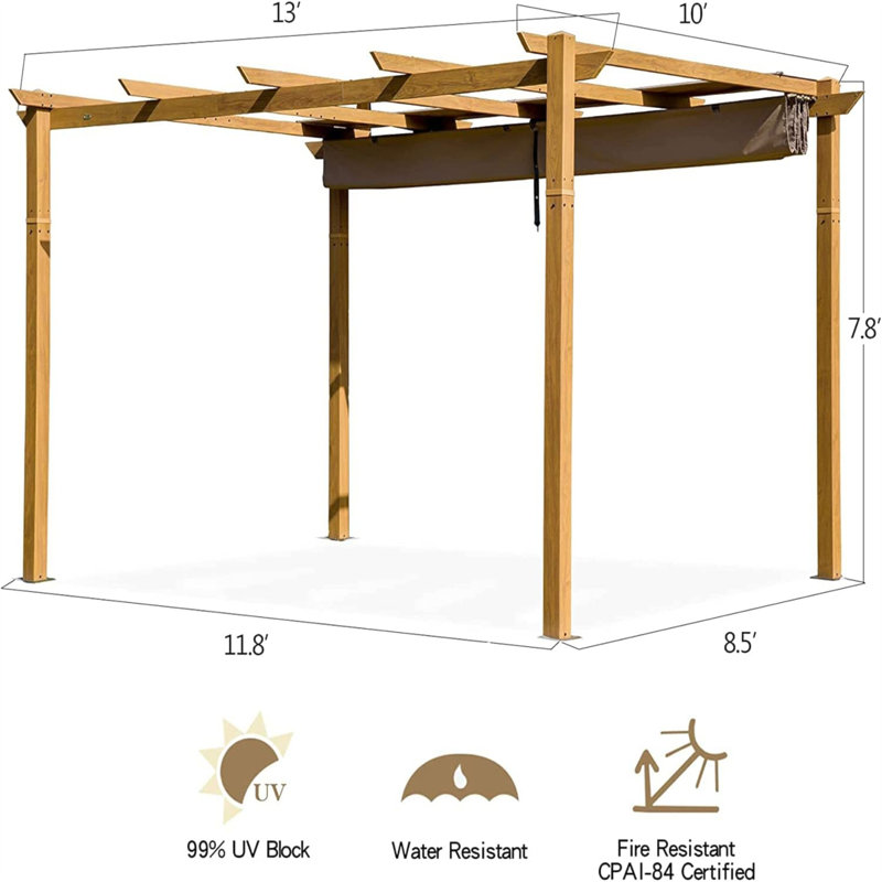 Aluminum Retractable Pergola With Sun Shade Patio Gazebo With Weather-Resistant Canopy For Backyard Deck Garden Grape Trellis Outdoor Pergola