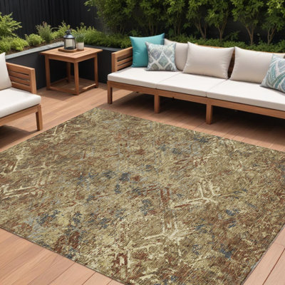 Tapis intérieur lavable à motif géométrique cuivre et or 8 pi x 10 pi brun