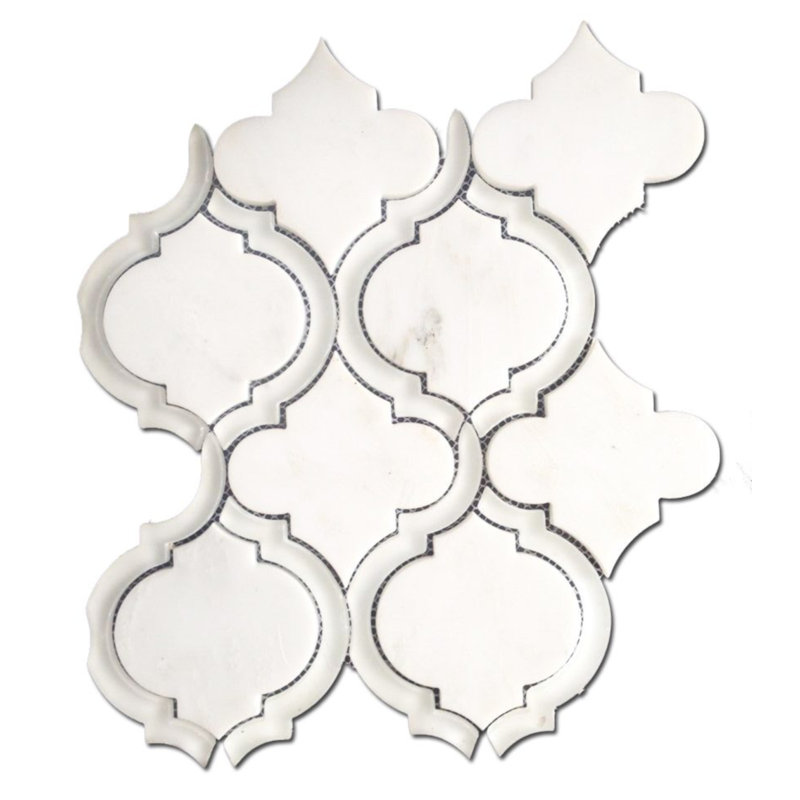 Carreau de mosaïque de marbre et de verre arabesque en marbre / verre 12 po x 12 po Nassau, Blanc
