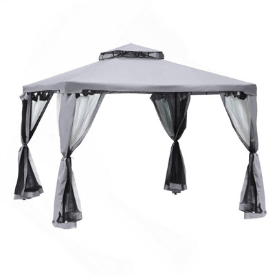 Pavillon de jardin d'extérieur avec auvent à 2 niveaux et filet, structure en acier
