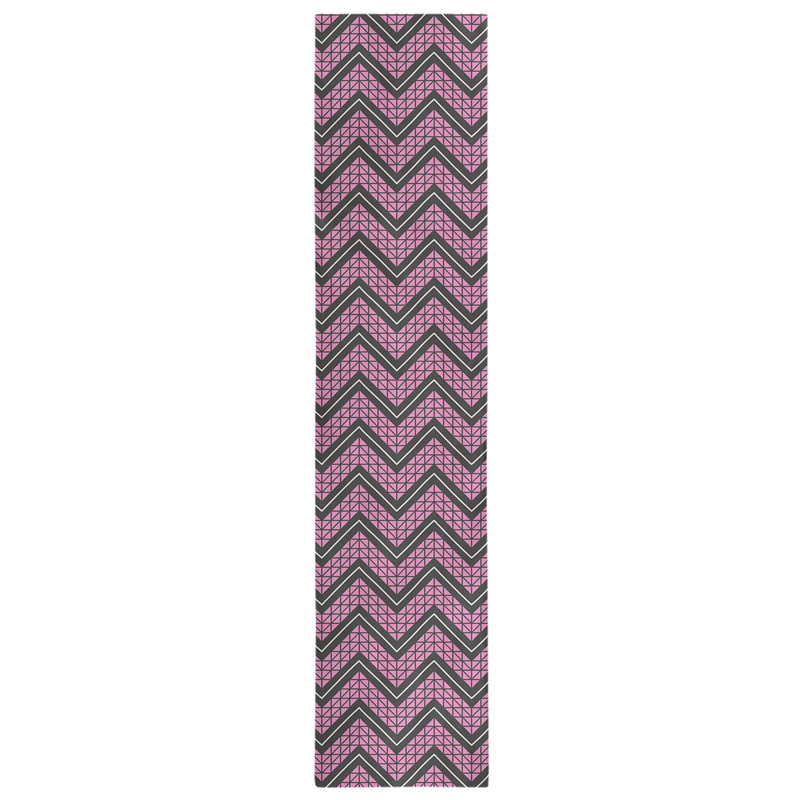 Stephenie Classic Hand Drawn Chevron Table Runner, 16" x 90", Pink/Black