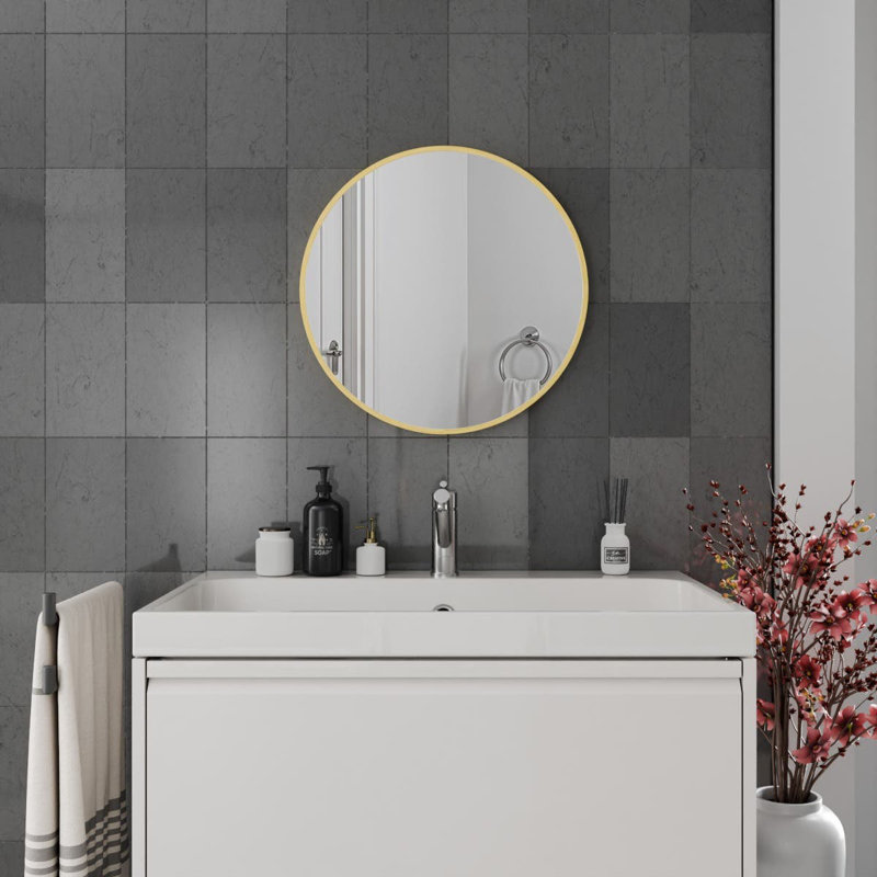 Aluminum Round Mirror, Brushed Brass, 60cm x 60cm
