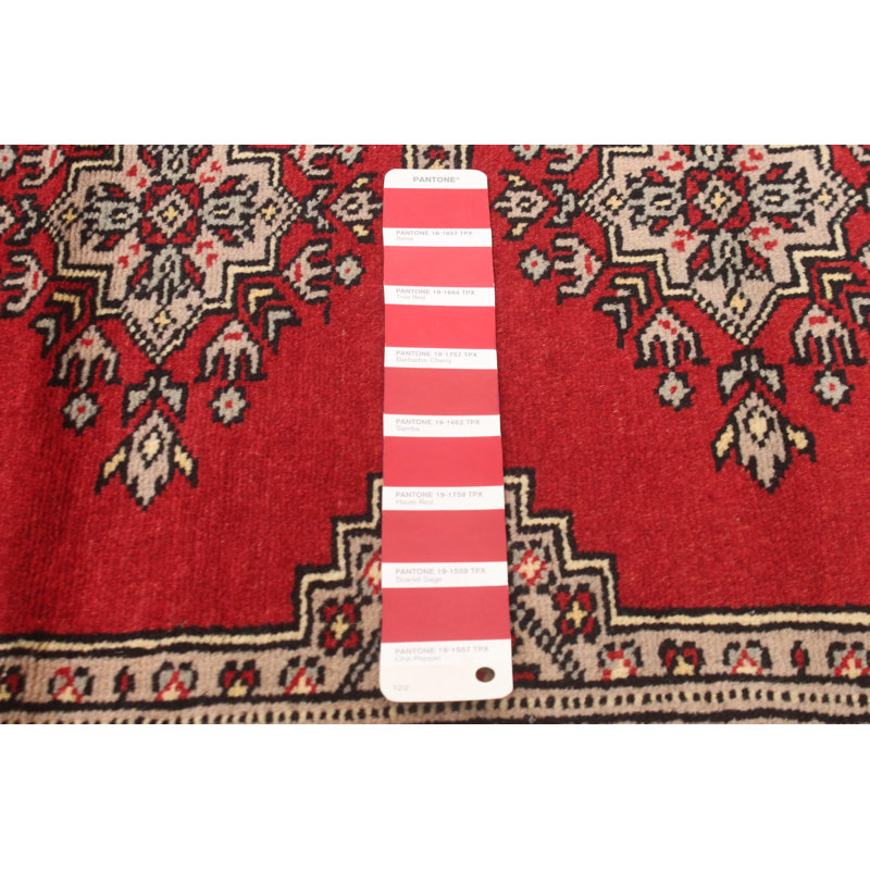 Tapis rouge en laine noué à la main de conception unique 3 pi 1 po x 4 pi 10 po nouvel âge Molly-Ann