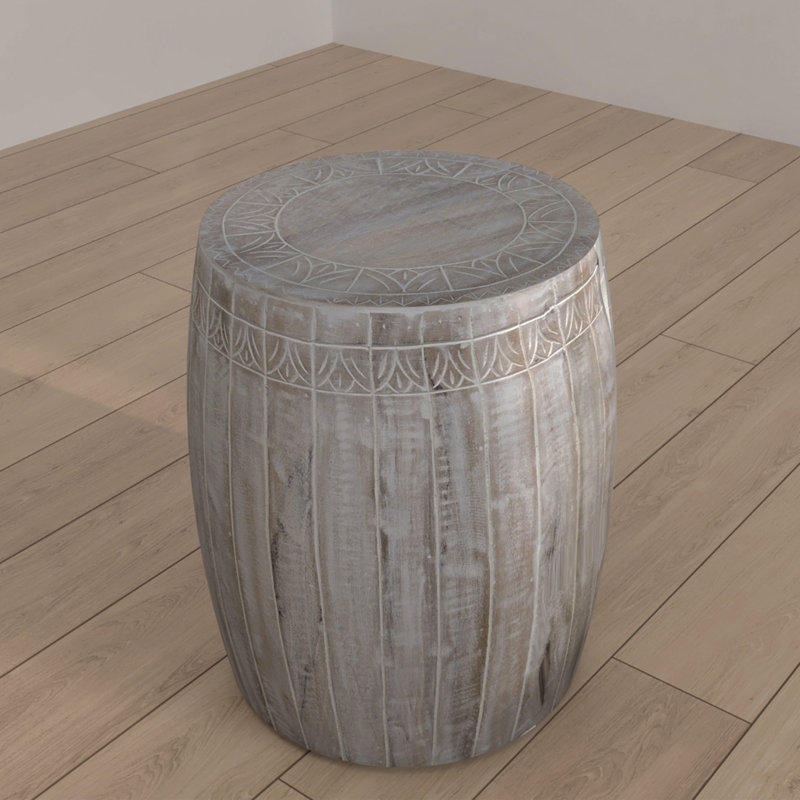 Serenity Side End Table with 18 Inch Round Top, In Antique White Mango Wood
