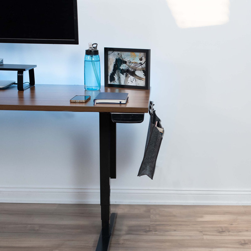 Sleek Modern Gray Felt & Steel Side Desk Storage Pocket