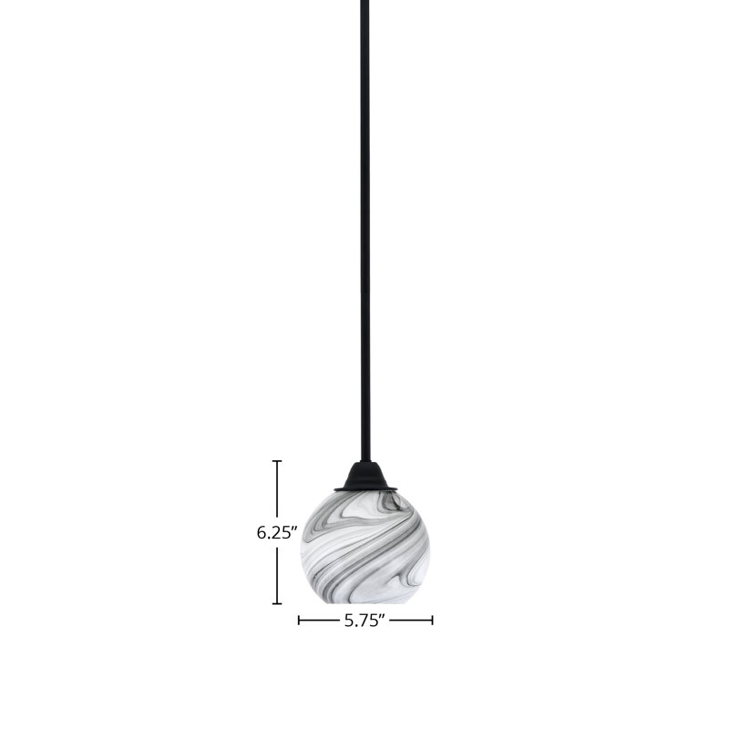 Paramount Stem Hung Pendant Shown In Matte Black Finish With 5.75" Onyx Swirl Glass
