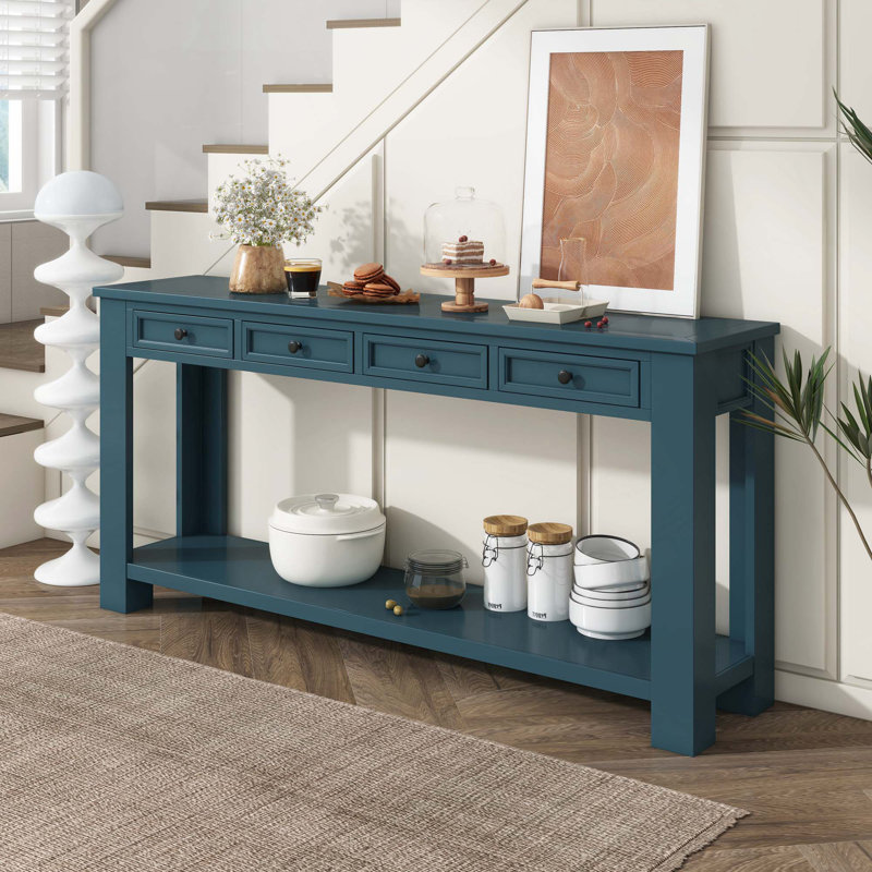 Console Table/Sofa Table With Storage Drawers And Bottom Shelf For Entryway Hallway, Dark Blue