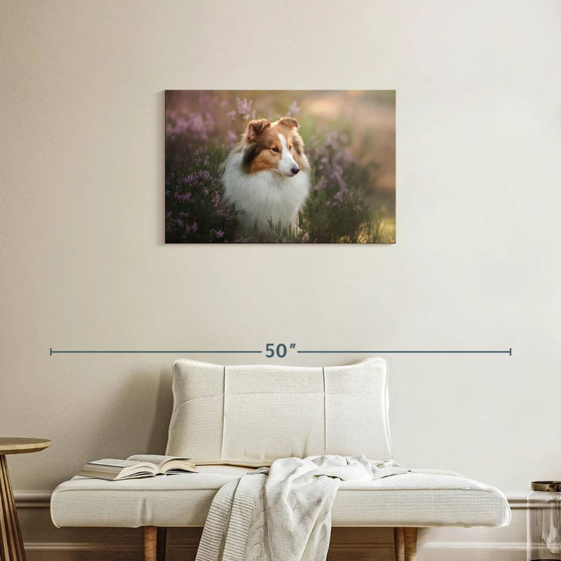 Sheltie et fleurs, H 20 po x l 30 po