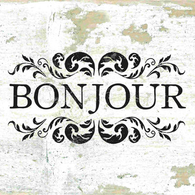 Bonjour Distressed - Wrapped Canvas Textual Art