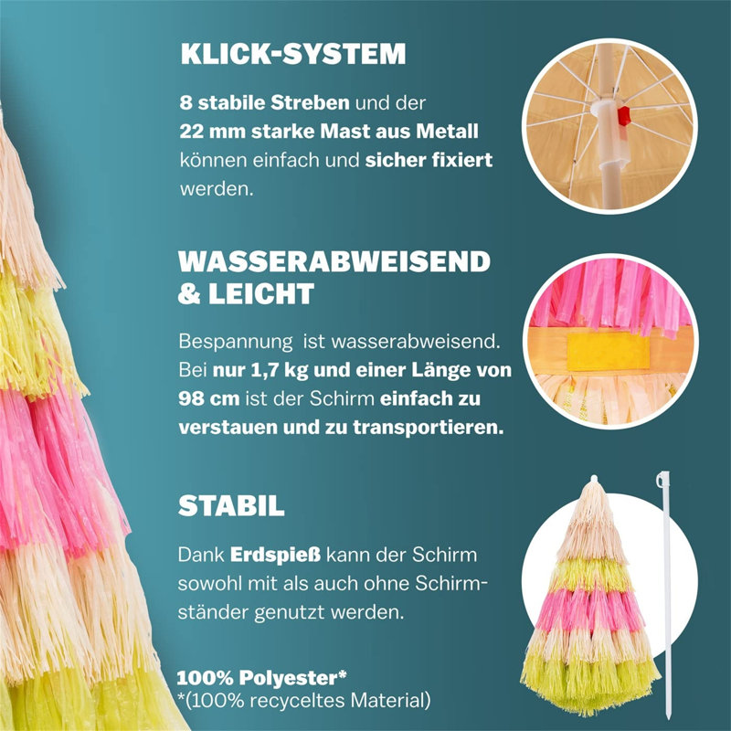 160cm Beach Parasol, Yellow/White/Pink