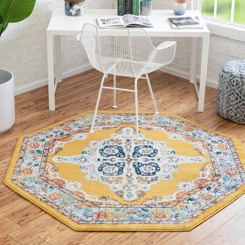 Tapis oriental jaune Armgard, Octogone 7 pi 10 po x 7 pi 10 po
