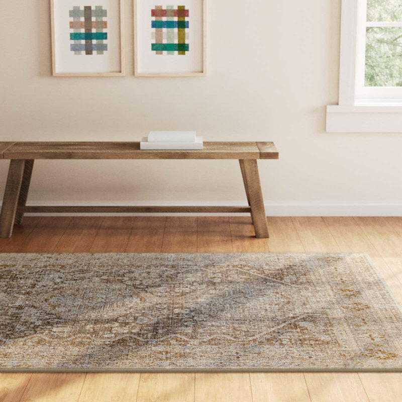 Clemente Oriental Machine Woven Polypropylene Area Rug in Tan/Taupe, Rectangle 5' x 8'