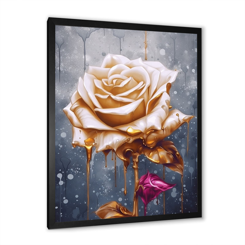 «Gold Cream Rose Reverie» sur toile, H 40 po x l 30 po x P 1,5 po, Cadre photo noir