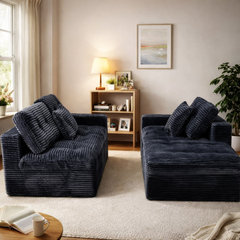 Ensemble de canapé modulaire Cloud, canapé modulaire de 105 po avec repose-pieds, mousse pure, velours en fausse fourrure de lapin, canapé de salon confortable