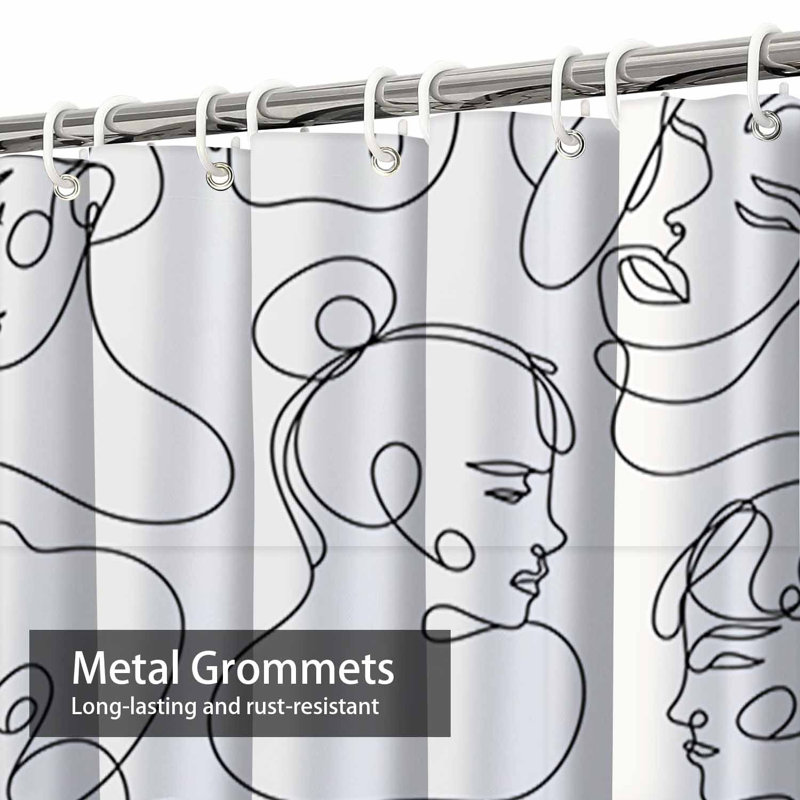 Waterproof Black Cartoon Modern Abstract Shower Curtain with 12 Hooks, 72" L x 72" W