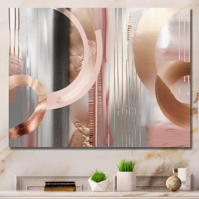 Pink Rosegold Circle Chaos V - Abstract Modern Shapes Transitional Canvas Wall Art