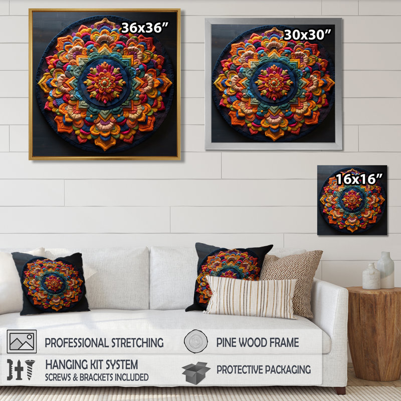 Bouddha, fleur de sable Mandala - Boho Mandala, reproduction d'art sur toile encadrée, H 16 po x l 16 po x P 1 po