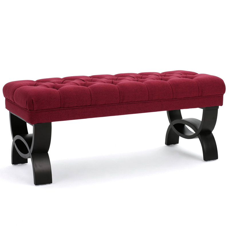 Red Fabric Bench With Classic Button Tufting And Diamond Stitching For Elegant Home Decor Stunning A Luxurious Appeal, Red