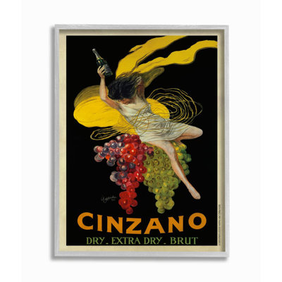 Cinzano Vintage Poster Wine Design Gray Farmhouse Rustic Framed Giclee Texturized Art by Marcello Dudovich