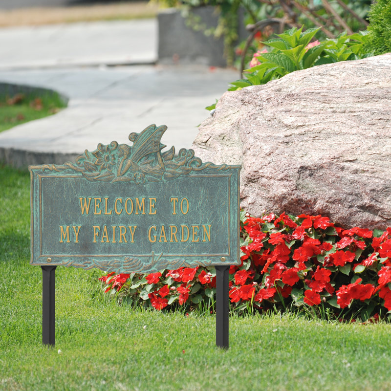 Welcome to My Fairy Garden Sign, Bronze Verdigris