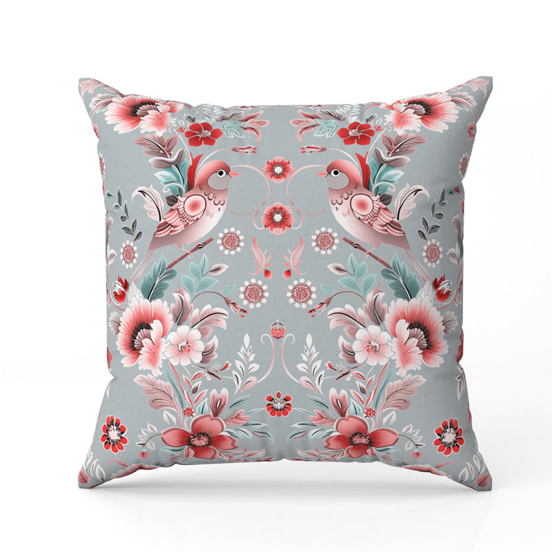 Coussin Folk Garden Whispers, H 20 po x l 20 po, Rouge / rose