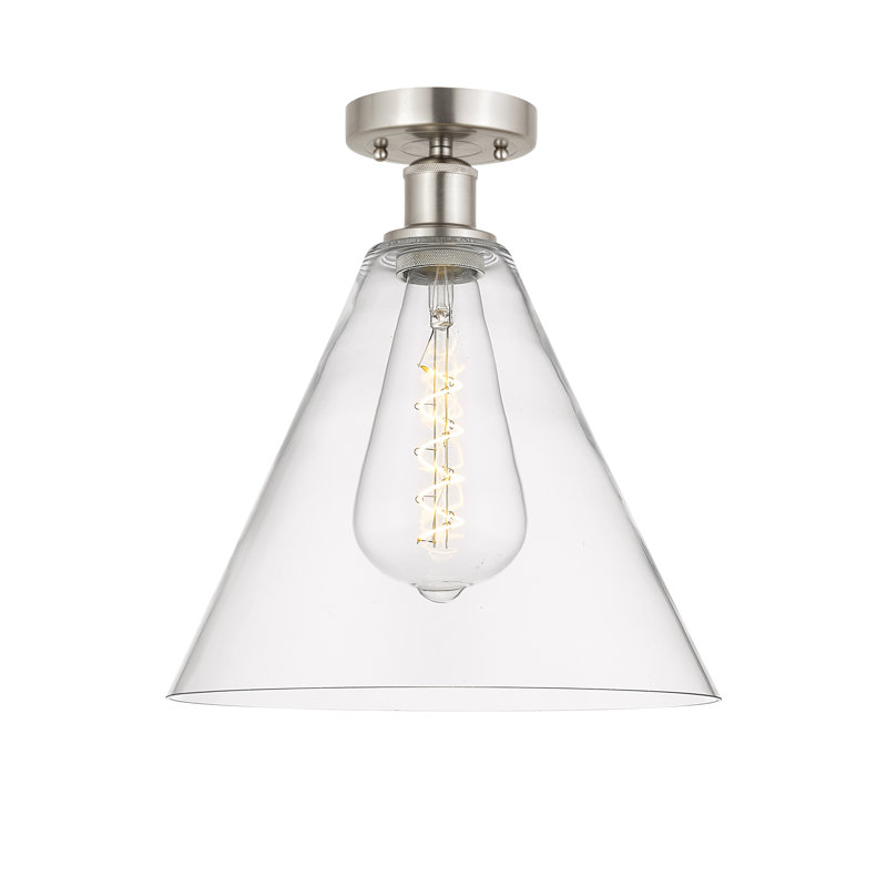 Yohannes Glass Semi Flush Mount, 13.13" H x 12" W x 12" D, Clear, Brushed Satin Nickel