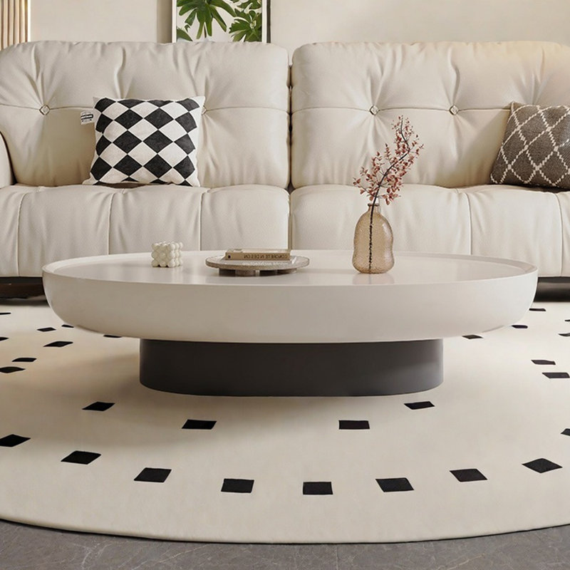Creamy style creative oval coffee table, 14.96" H x 47.24" L x 23.62" W