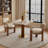 33" Contemporary Luxury Square Dining Table Collection with Embossed Striped Walnut Pedestal and Gold Base - Available in Midnight Onyx Glass, Arctic Texture, Sahara Mist and Black Grid Marble Finishes-1516330943