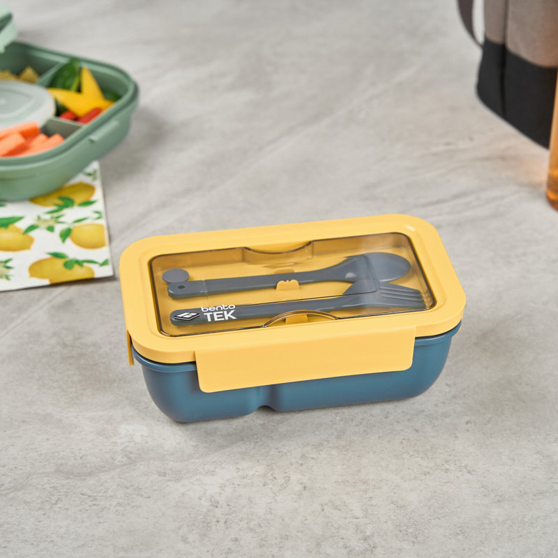 Boîte à bento 28,7 oz, 10 contenants réutilisables - avec fourchette et cuillère, ne contient pas de BPA, boîtes à lunch réutilisables en plastique bleu et jaune, micro-ondes, lavables au lave-vaisselle