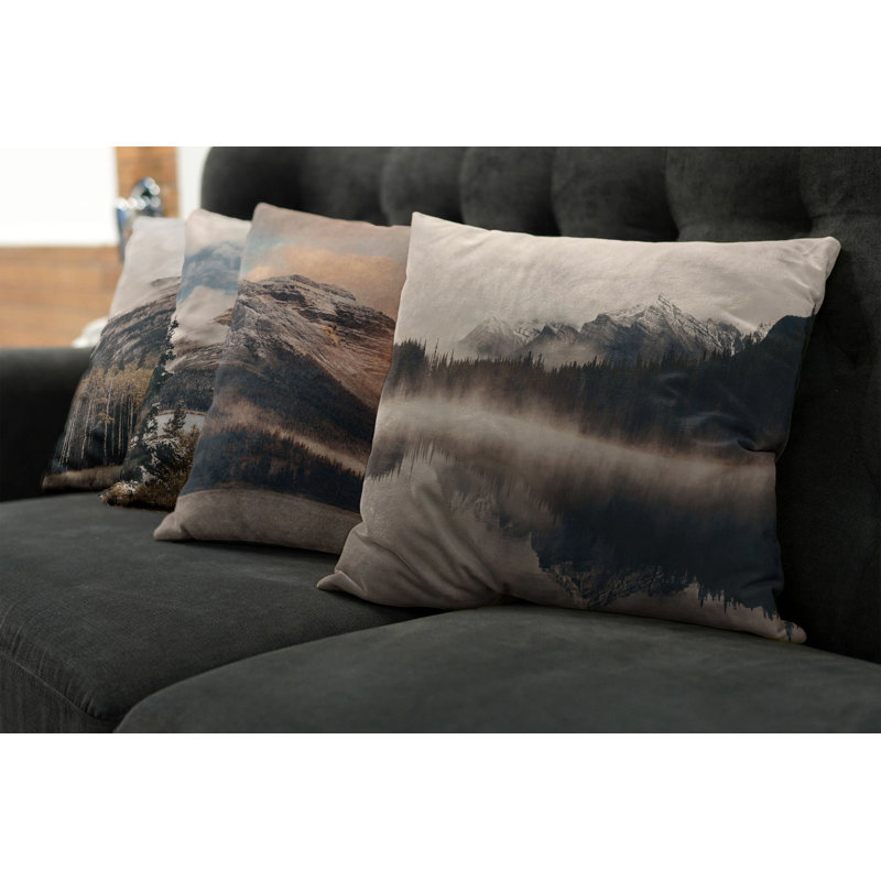 Ensemble de housse de coussin carré 4 pièces Snowy Mountains Woods, 16" x 16"