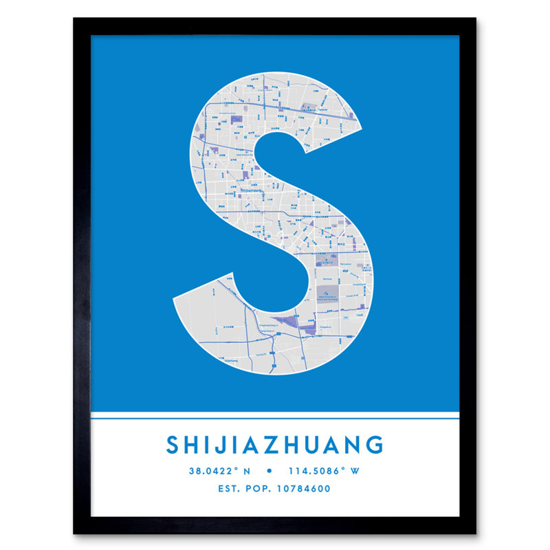 Shijiazhuang City Map Shijiazhuang Blue - Single Picture Frame Typography