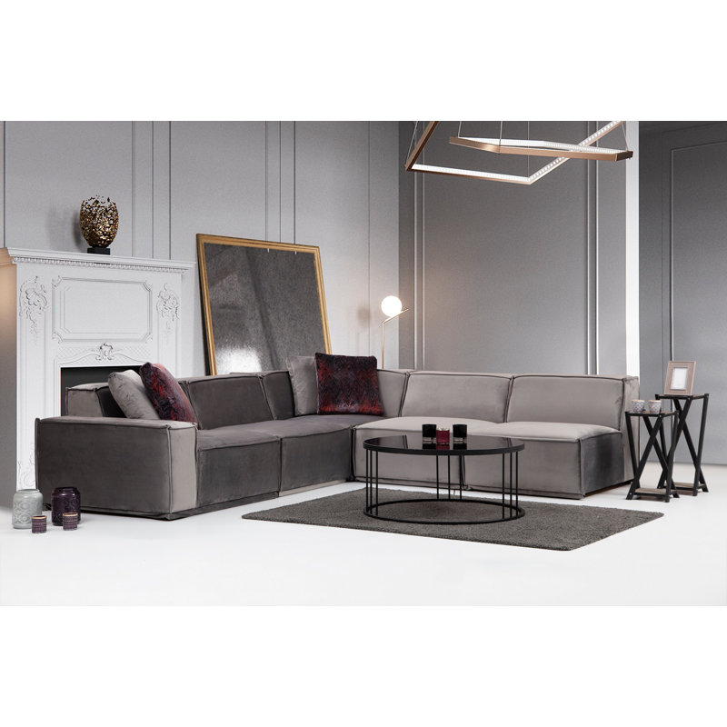 Canapé d'angle luxueux avec structure en bois de hêtre, 118,1 po x 108,7 po x 29,9 po | Tissu 100% polyester, nettoyage à sec | Coussins de dossier en mousse et en silicone gris doux | Comprend 4 coussins décoratifs | Design élégant pour les salons modernes