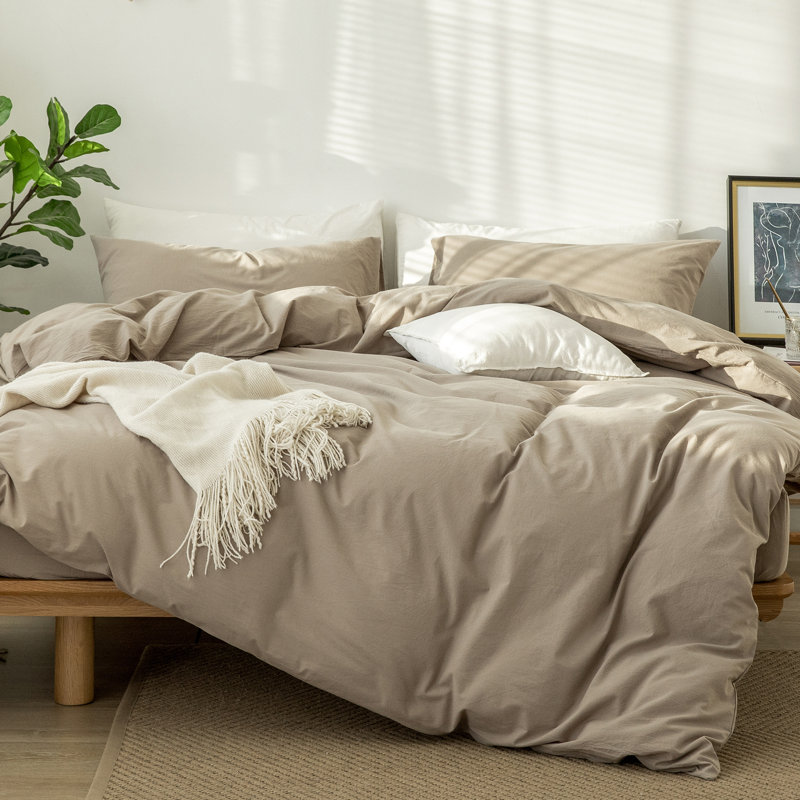MooMee Duvet Cover Set 100% Washed Cotton Linen Like Textured Lightweight, Twin Duvet Cover + 1 Standard Pillowcase