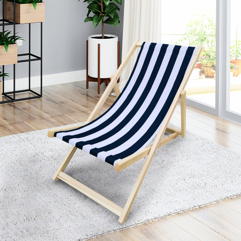 Dark Blue Stripe Sling Chair From Populus Wood - Outdoor Chair, 33.85 In. Height, 25.2 Package Width, 7.64 Lb Weight, 220 Lbs Capacity Folding Chaise Lounge In Made Of For Spaces, Weight