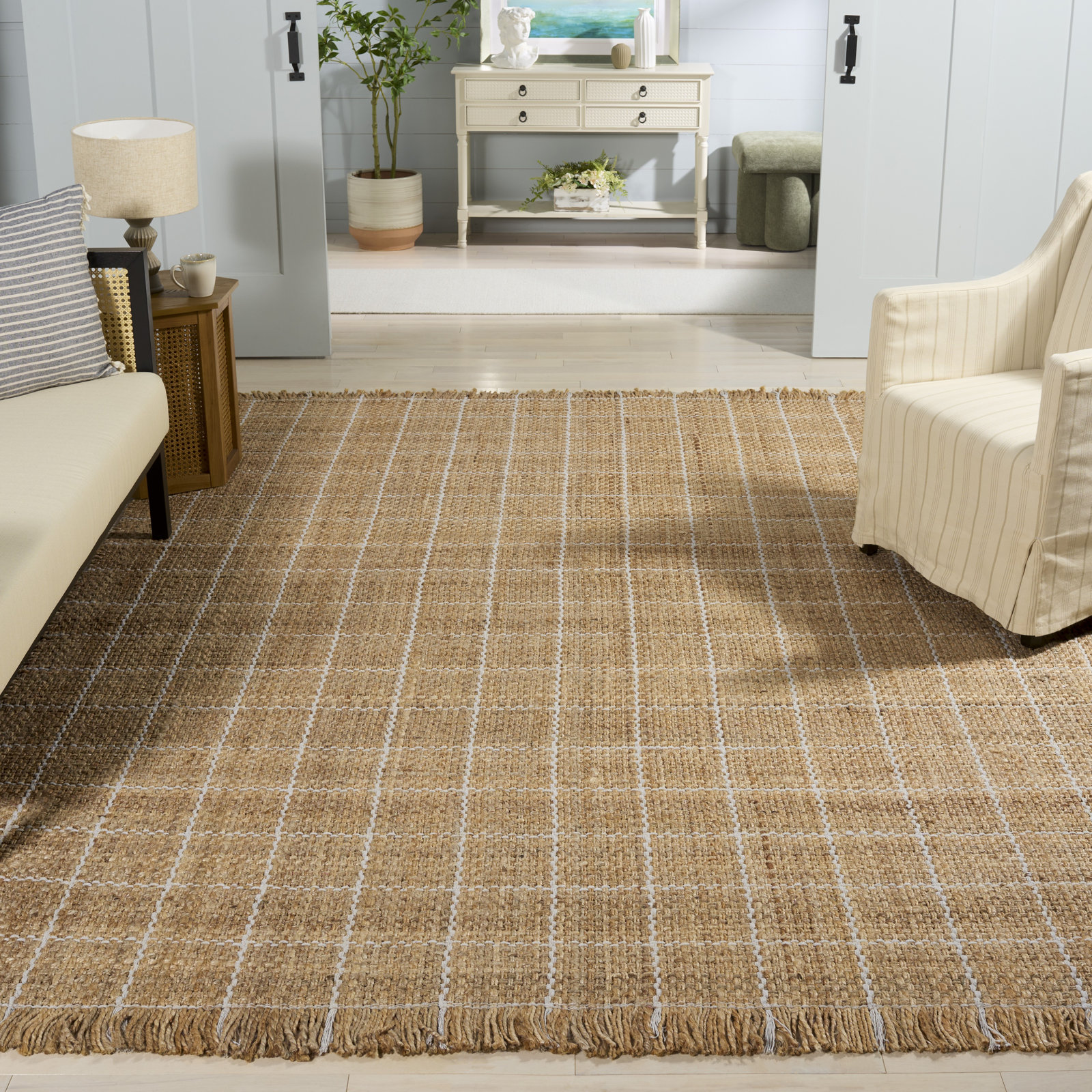 Hand-Woven Geometric Jute Rug, Rectangle 6' x 9'