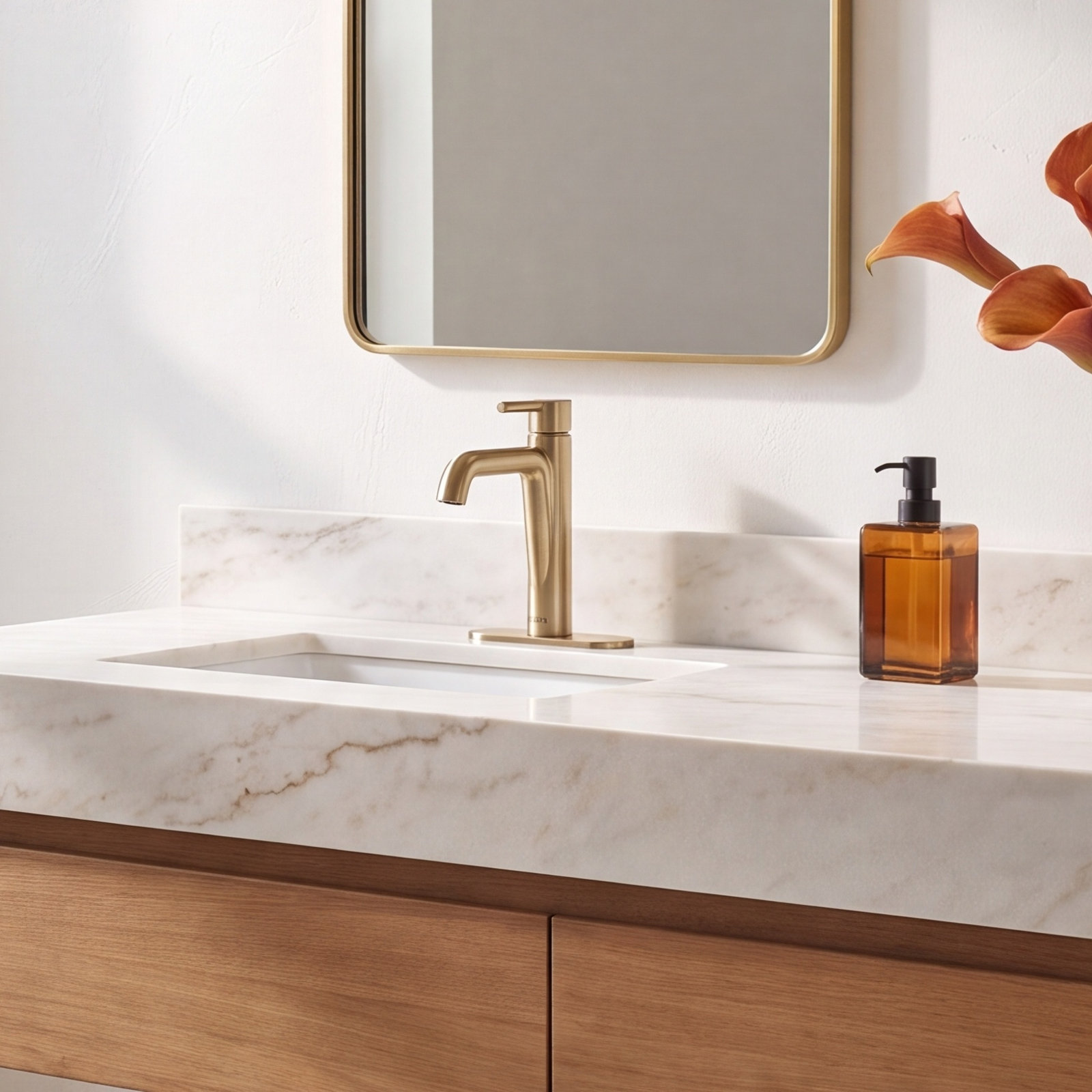 Nicoli Single-Hole Bathroom Faucet with Drain, Champagne Bronze