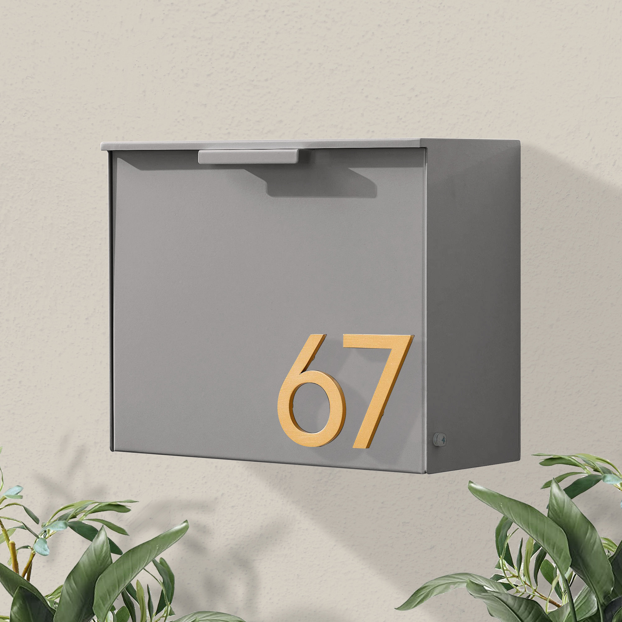 Cubby Wall Mounted Steel Mailbox, Gray, Brass, Yes