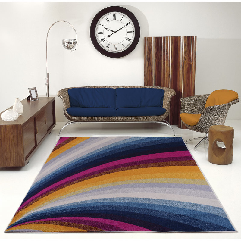 Tapis orange / rose / bleu à motif abstrait Viraj, Rectangulaire 7 pi 11 po x 10 pi 6 po