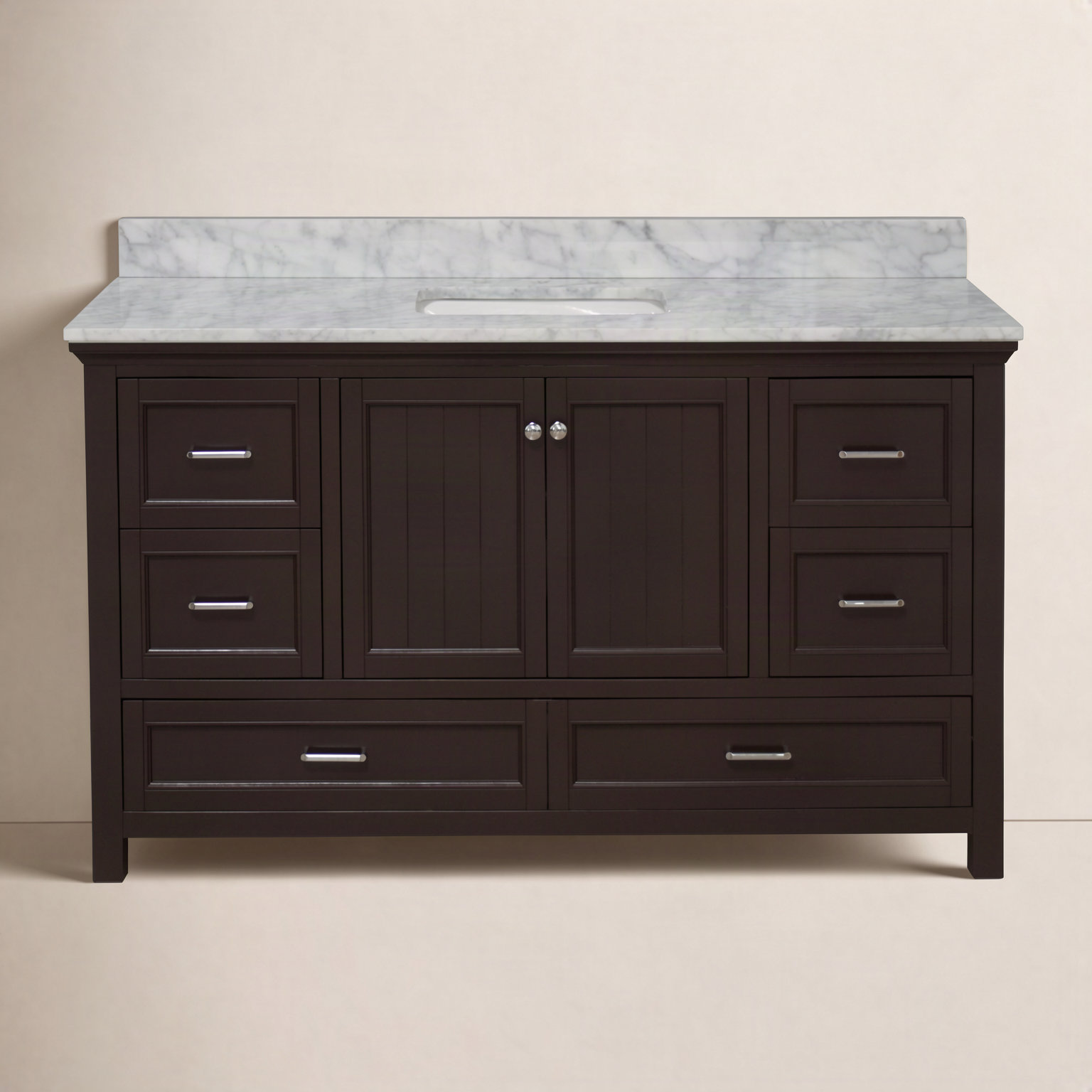 Maven 60" Carrara Marble Single Bathroom Vanity, Chocolate