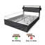 Lit avec rangement et belle DEL - plein, solide, stable, facile à installer, cadre noir + gris et ports de charge pour lit double, assemblage, noir / gris