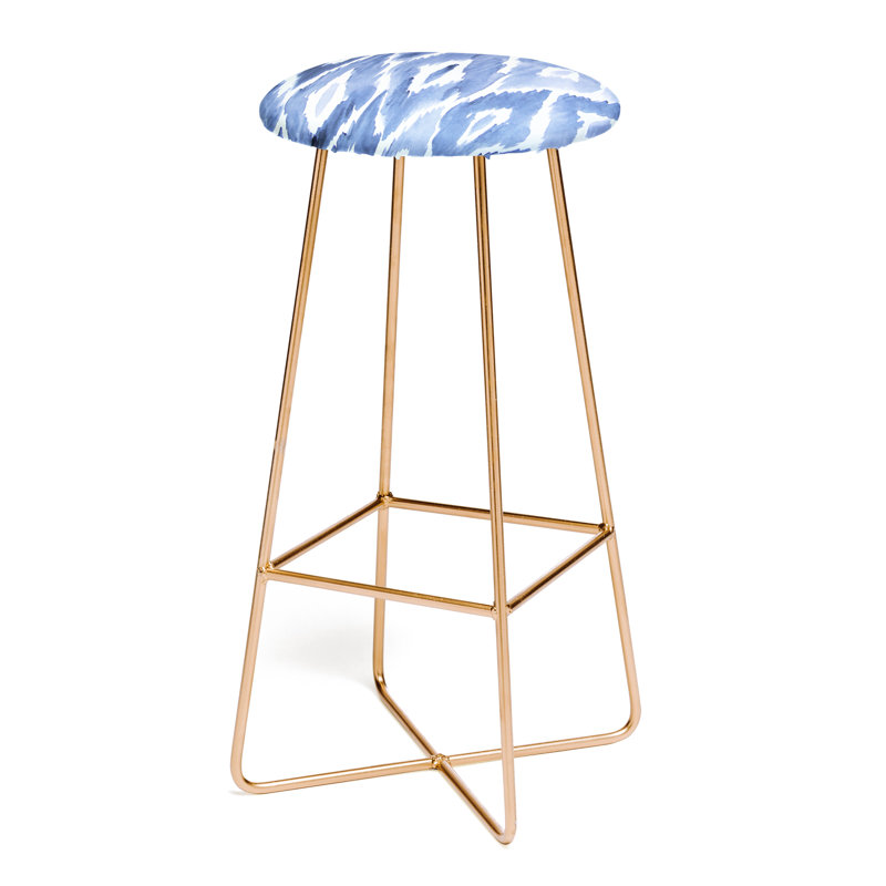 Upholstered Counter Stool with Metal Frame, Blue