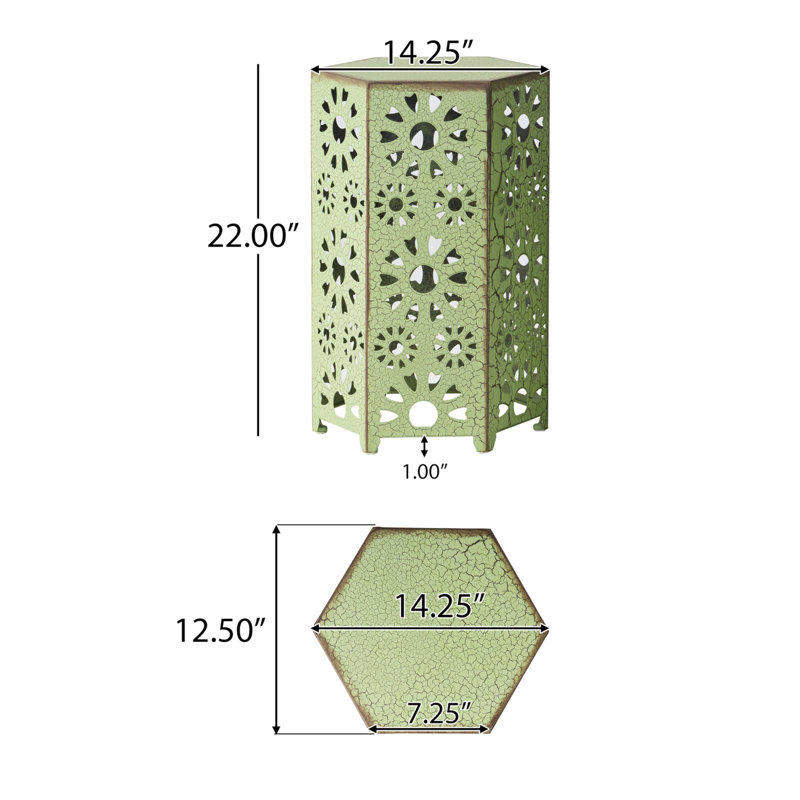Sunburst Cutout Iron Side Table, Lightweight And Stylish For Patio And Outdoor Use, 22" H x 14.25" L x 12.5" W, Green