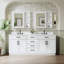 Meuble-lavabo autoportant en bois massif l 80 po x H 35 po avec comptoir en marbre de culture blanc et double lavabo en céramique, blanc-161948422-161948421