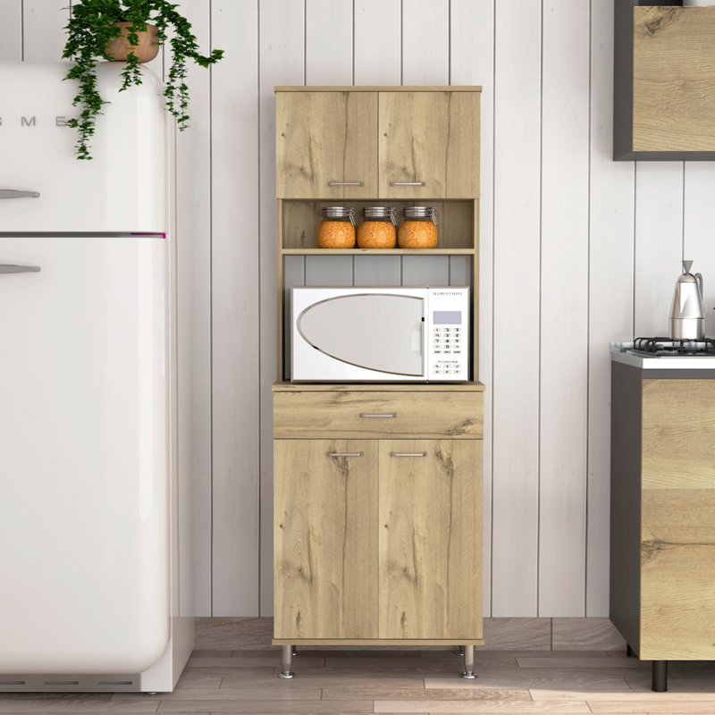 Santa Maria 1-Drawer 1-Shelf Area Pantry with Adjustable Metal Legs  , Light Oak