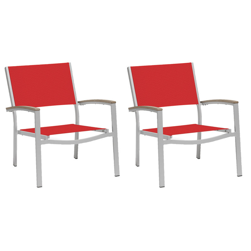 Travira Sling Lounge Chair, Teak, Red
