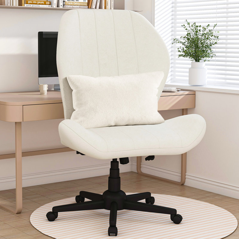 Cross Legged Office Chair With Wheels, Armless Desk Chair With Wide Seat And Tall Back, Ergonomic Curved Seat For Bedroom, Office & Home