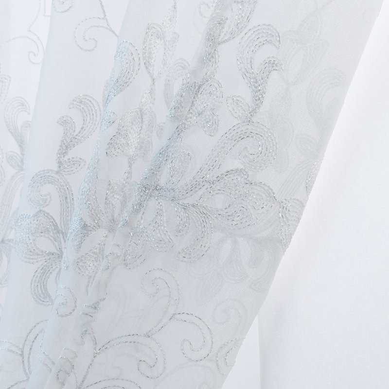 Ella Embroidered Timeless Elegance Window Curtain With Attached Valance, White