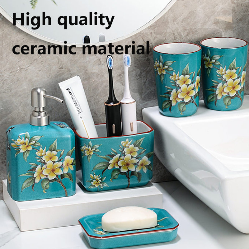 Ensemble d'accessoires de salle de bain en céramique, Vert malachite