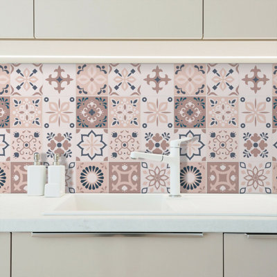 Marjorelle Black and White Moroccan Wall Tile Sticker Set 15cm x 15cm PVC 
