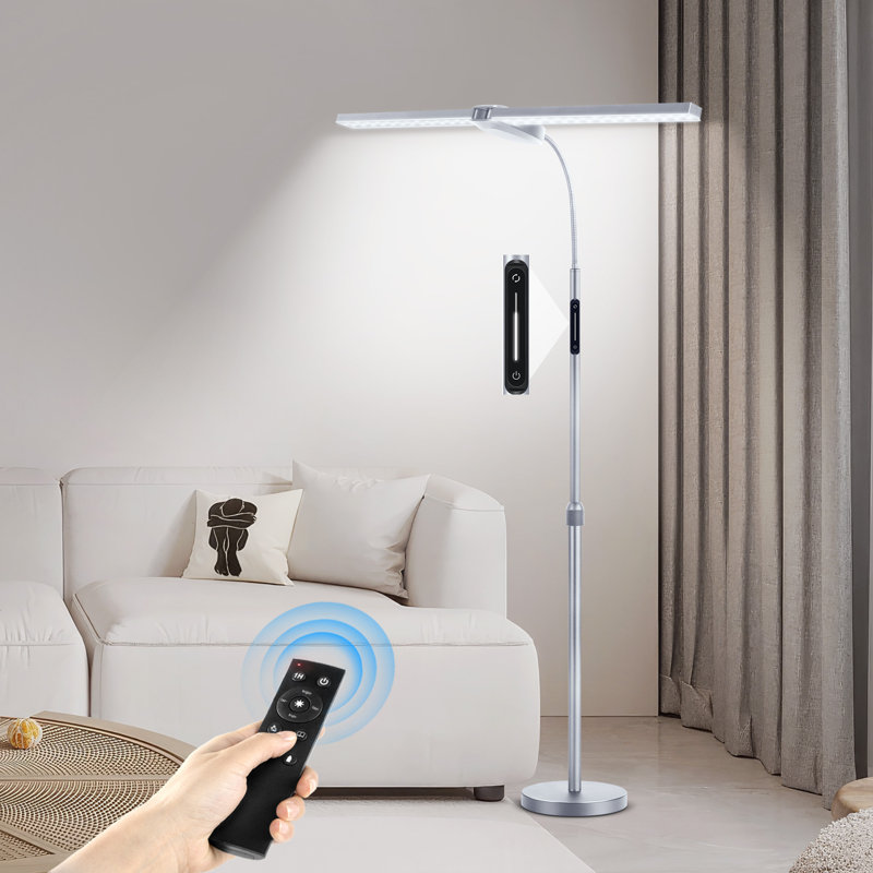 68.5" LED Dimmable Standing Lamp with Double Head,18W Super Bright LED Floor Lamp with Remote, Silver Gray